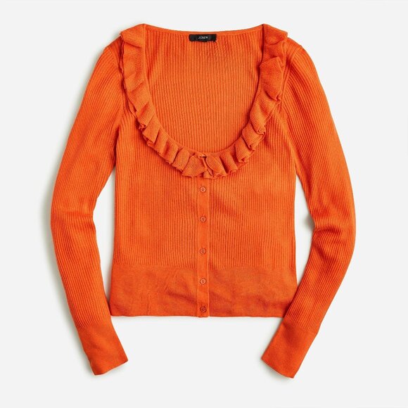 J. Crew Sweaters - J Crew Orange Silk-Cashmere Blend Ruffle Cardigan Sweater Size XL 41492